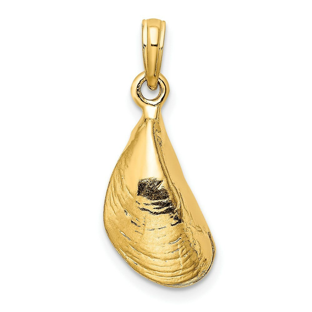 14K Yellow Gold 3-D Polished Mussel Shell Charm Pendant