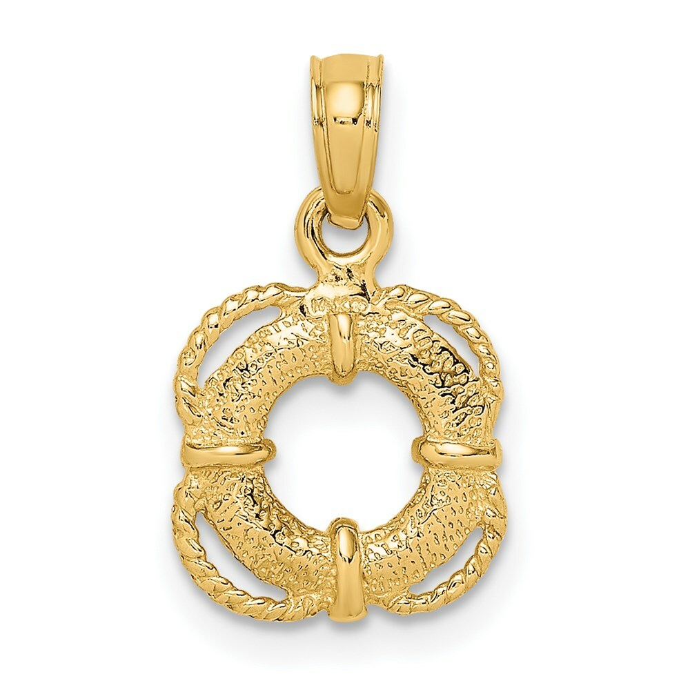 14K Yellow Gold 3-D Ships Boat Lifesaver Ring With Rope Trim