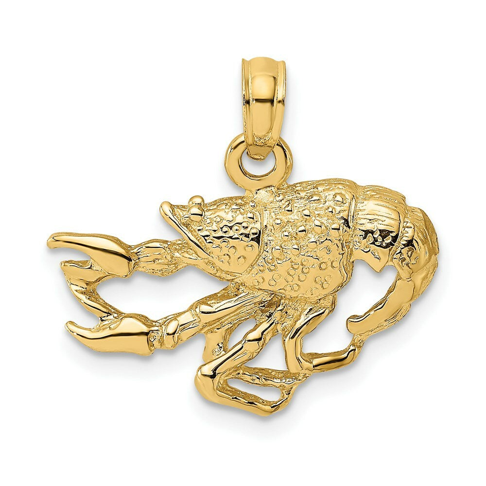 14K Yellow Gold 2-D Textured Crawfish Charm Pendant