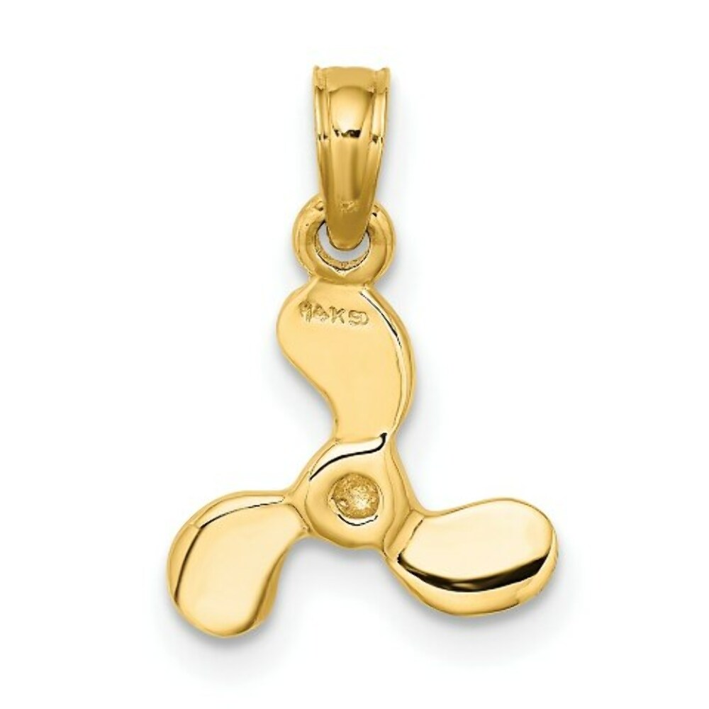 14K Yellow Gold 3-D Polished Mini Three Blade Propeller Charm Pendant