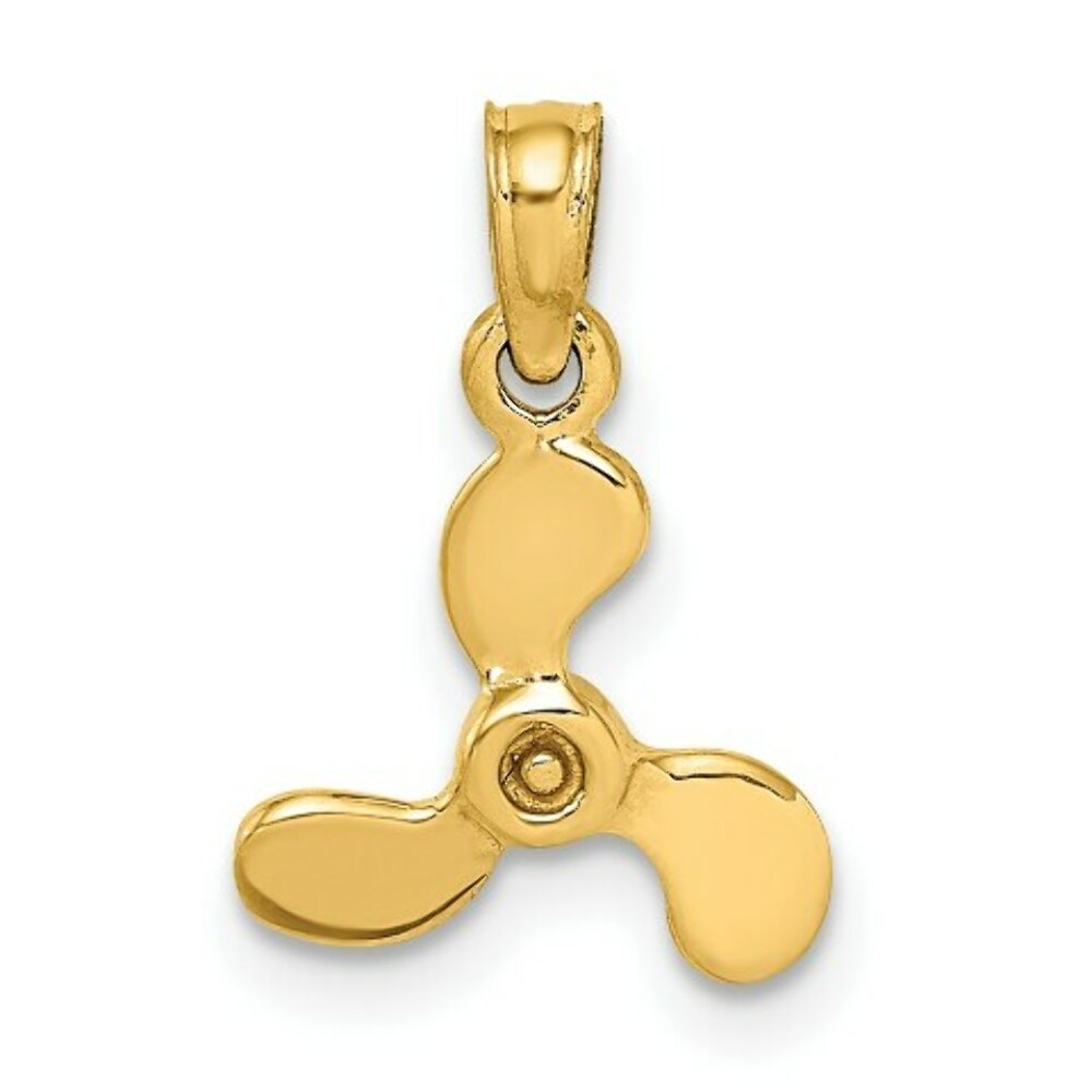 14K Yellow Gold 3-D Polished Mini Three Blade Propeller Charm Pendant