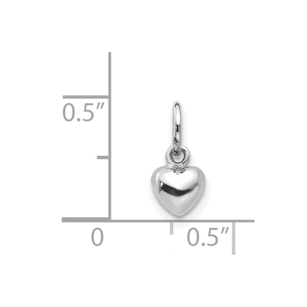 14K White Gold Solid Polished Plain Puffed Heart Charm
