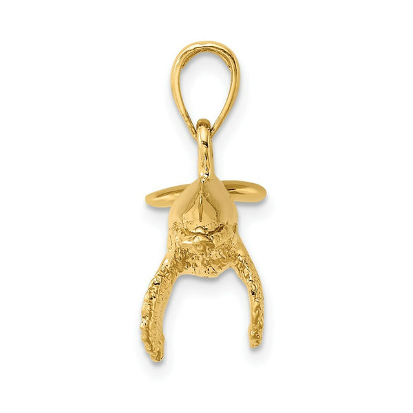 14K Yellow Gold 3-D With Textured Underside Humpback Whale Charm Pendant