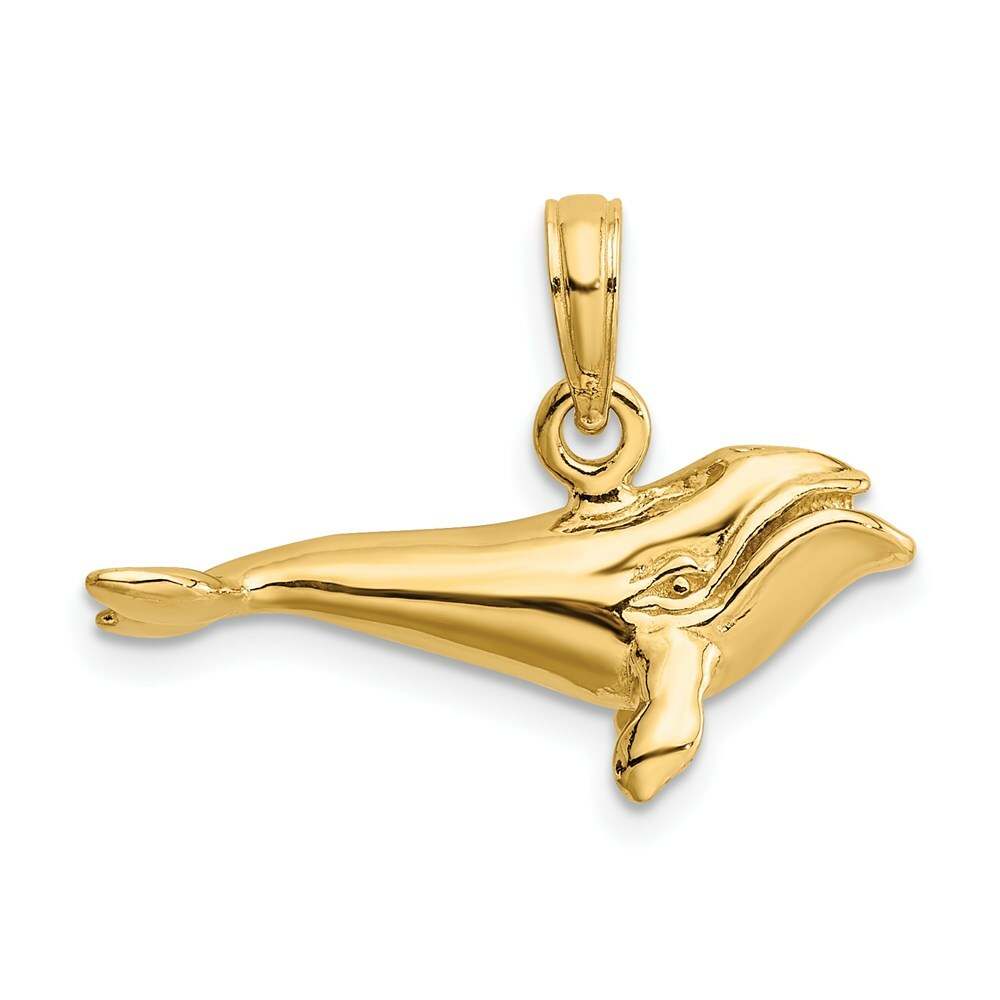 14K Yellow Gold 3-D Polished Bowhead Whale Charm Pendant