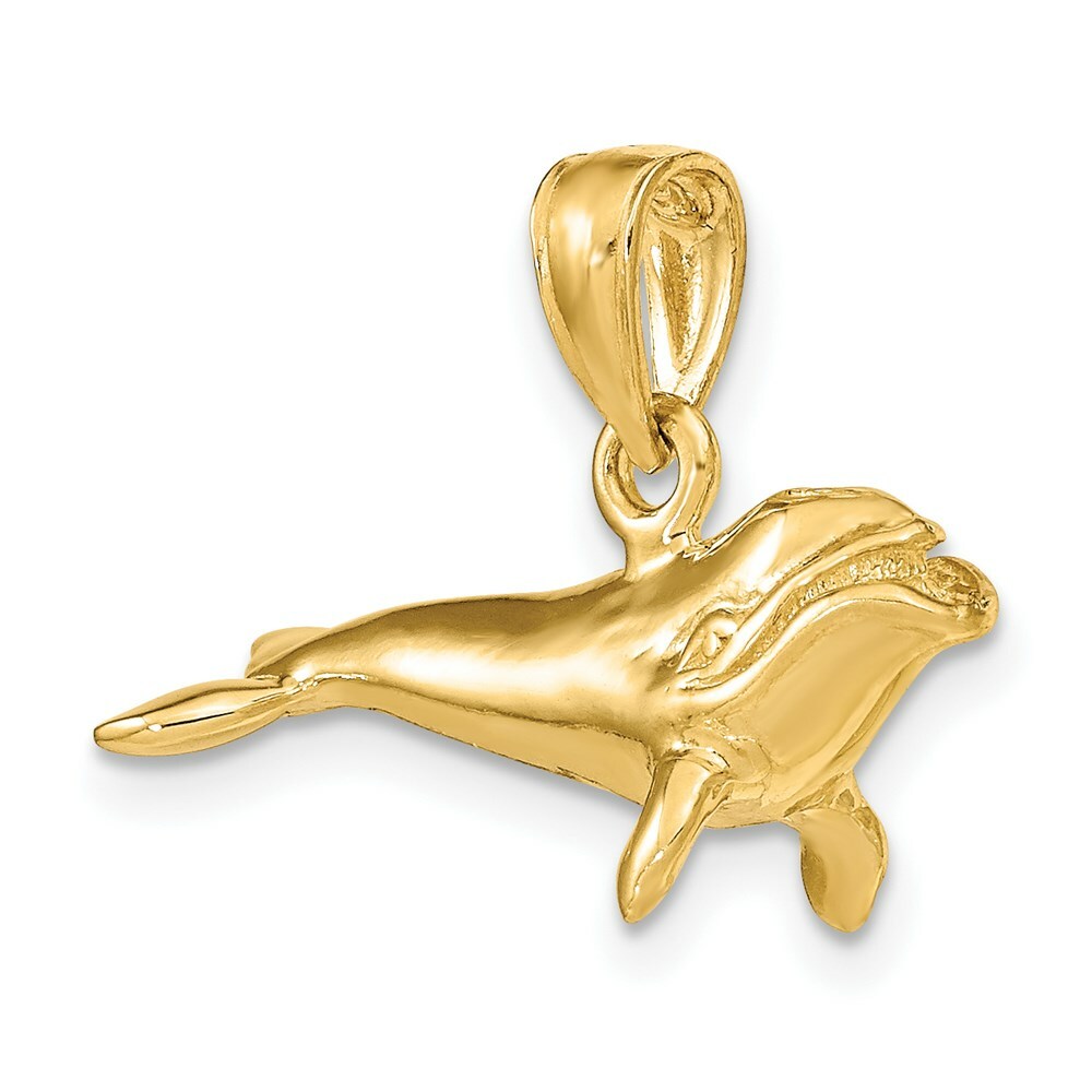 14K Yellow Gold 3-D Polished Bowhead Whale Charm Pendant