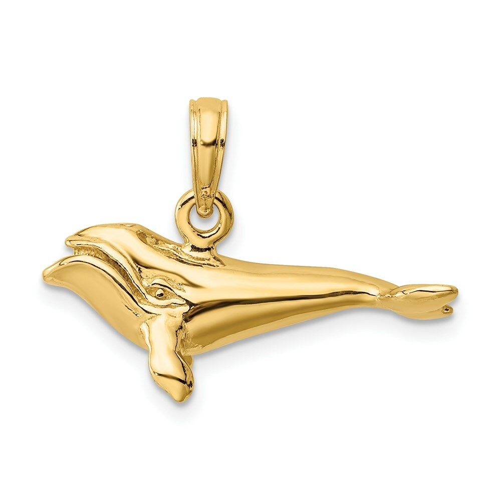 14K Yellow Gold 3-D Polished Bowhead Whale Charm Pendant