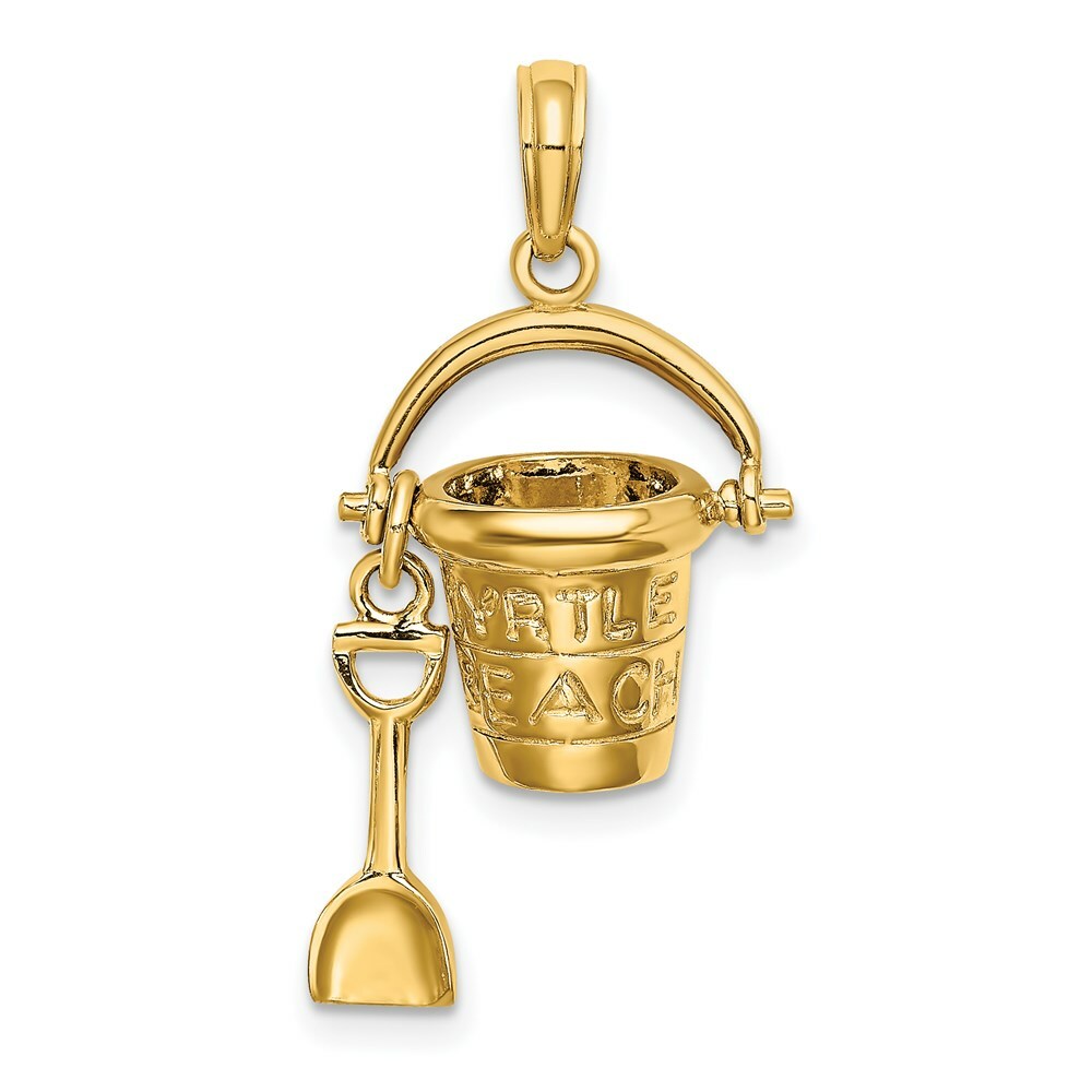 14K Yellow Gold MYRTLE BEACH Bucket & Shovel Charm Pendant