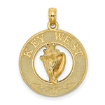 Load image into Gallery viewer, 14K Yellow Gold Key West On Round Frame With Conch Shell Charm Pendant
