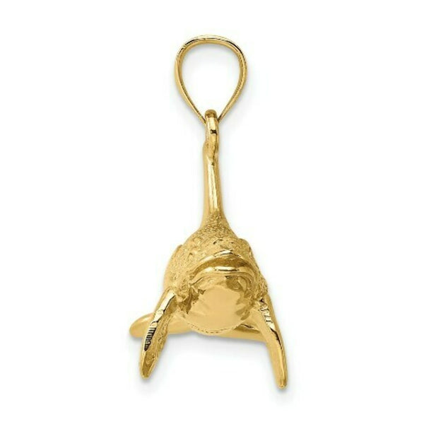 14K Yellow Gold 3-D Textured Killer Whale Charm Pendant