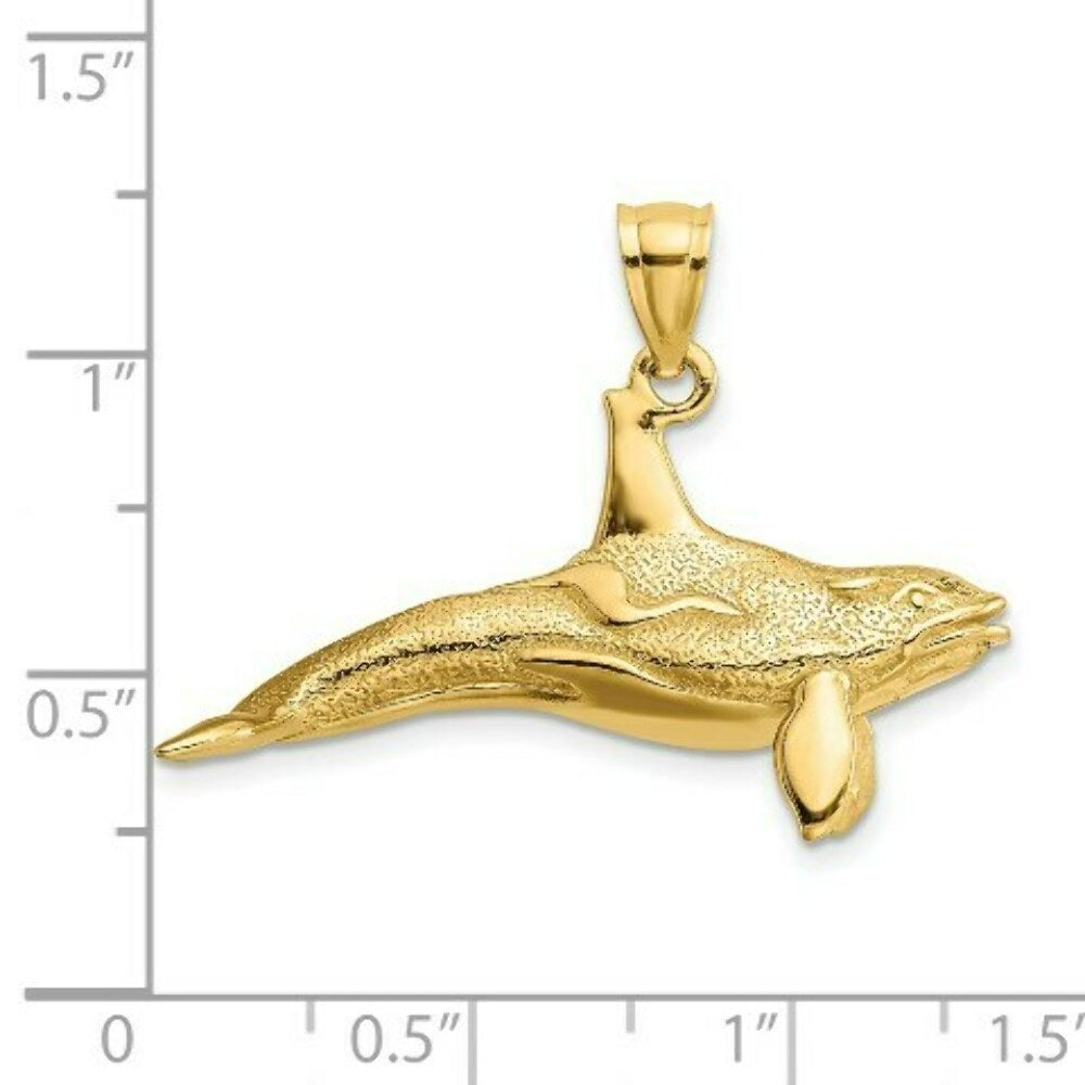 14K Yellow Gold 3-D Textured Killer Whale Charm Pendant