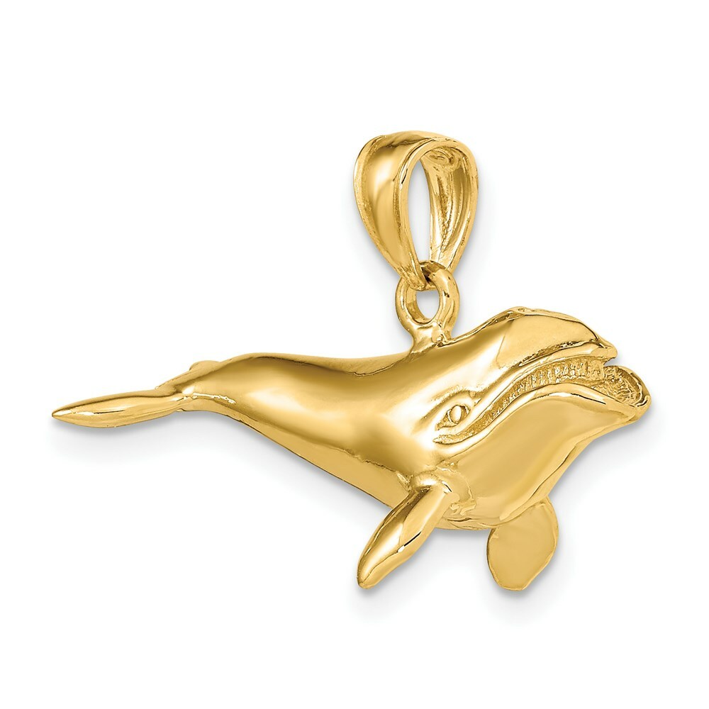 14K Yellow Gold 3-D High Polished Bowhead Whale Charm Pendant
