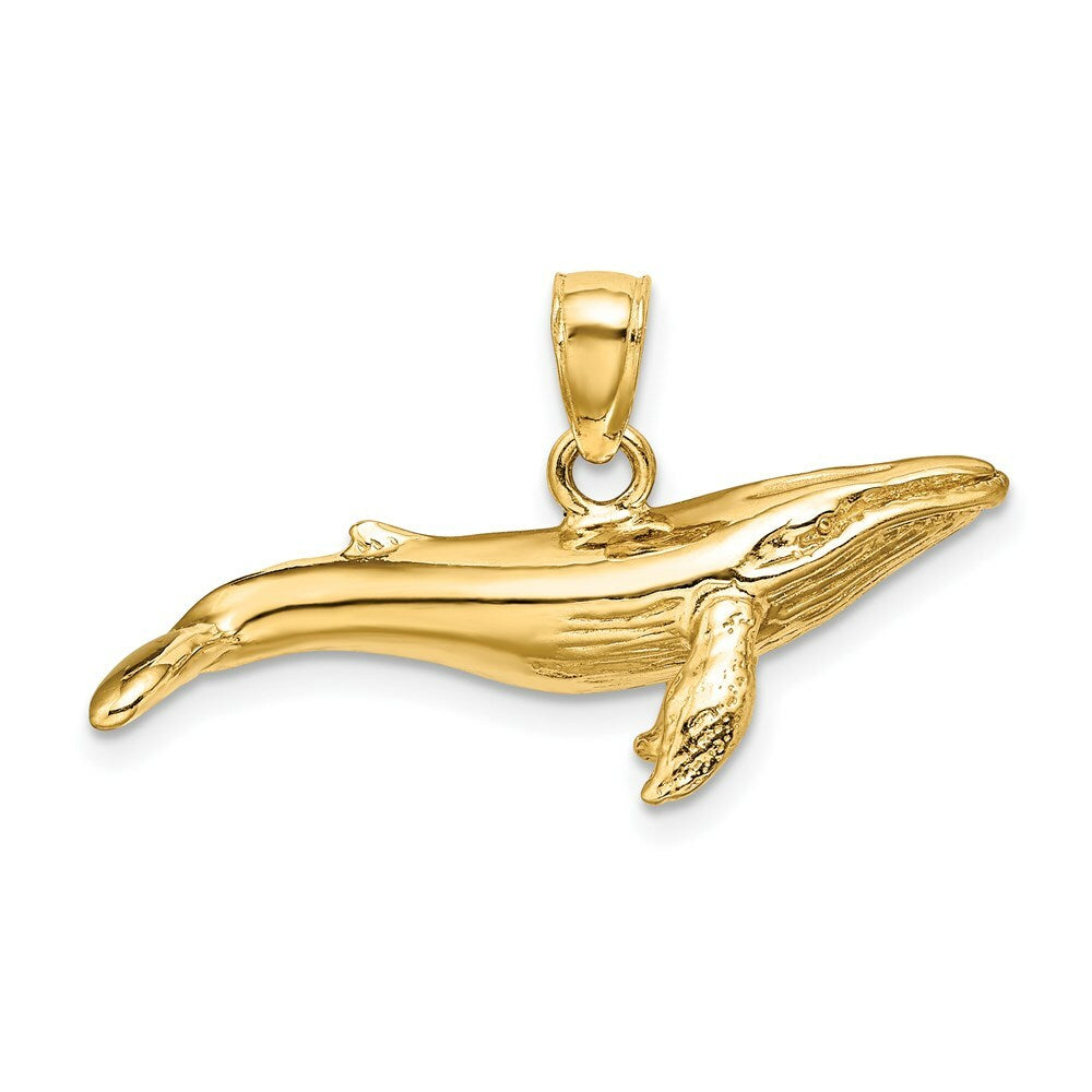 14K Yellow Gold 3-D Textured Underside Humpback Whale Charm Pendant