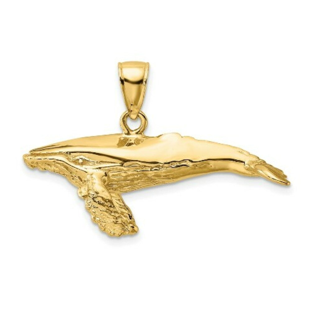 14K Yellow Gold 3-D Textured Underside Humpback Whale Charm Pendant