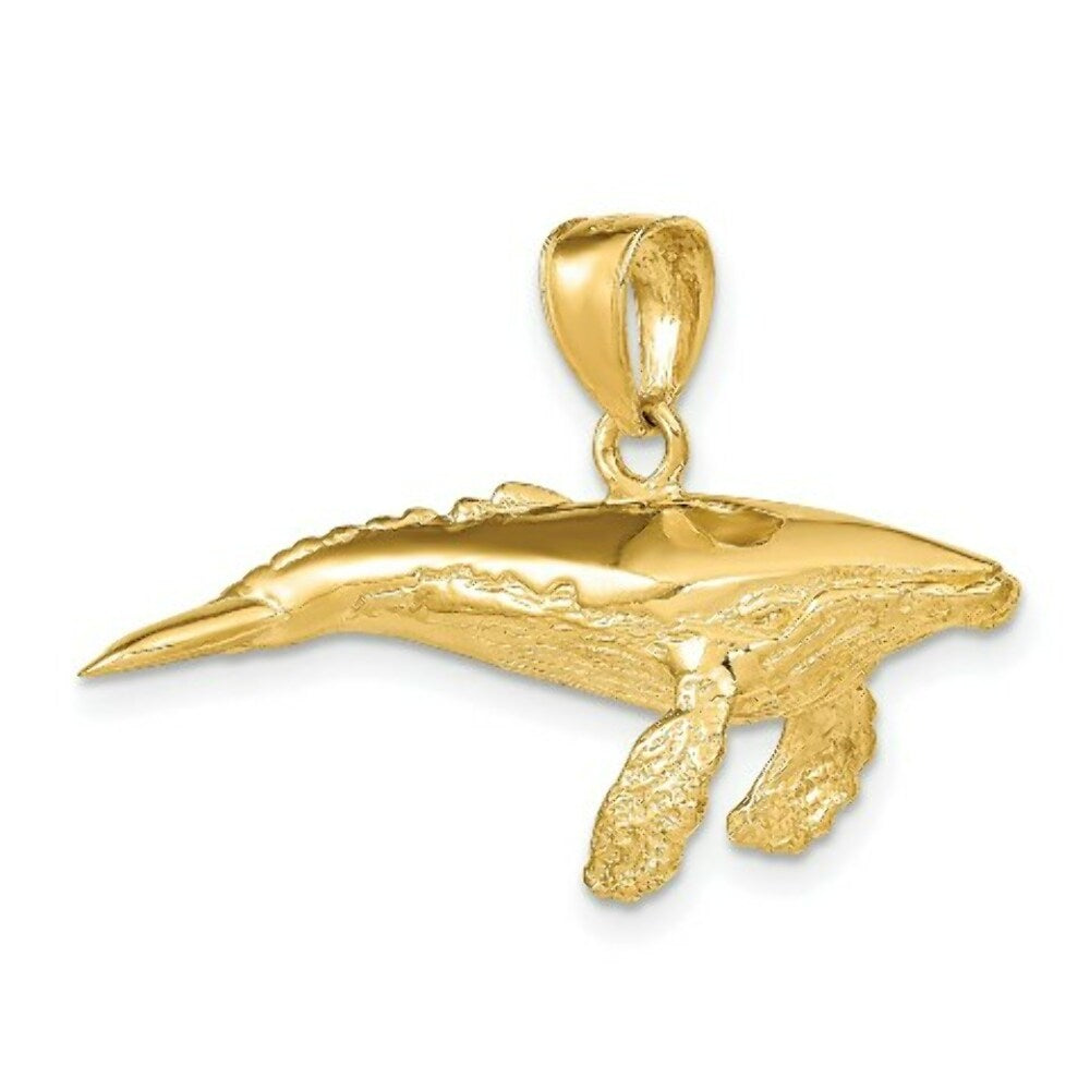 14K Yellow Gold 3-D Textured Underside Humpback Whale Charm Pendant