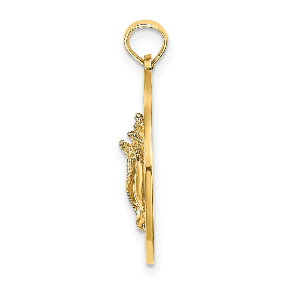 14K Yellow Gold Sanibel On Round Frame With Conch Shell Charm Pendant