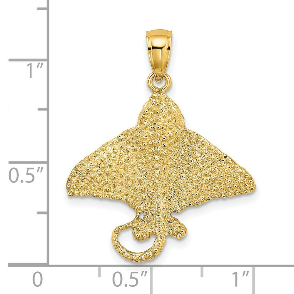 14K Yellow Gold 2-D Textured Spotted Eagle Ray Charm Pendant