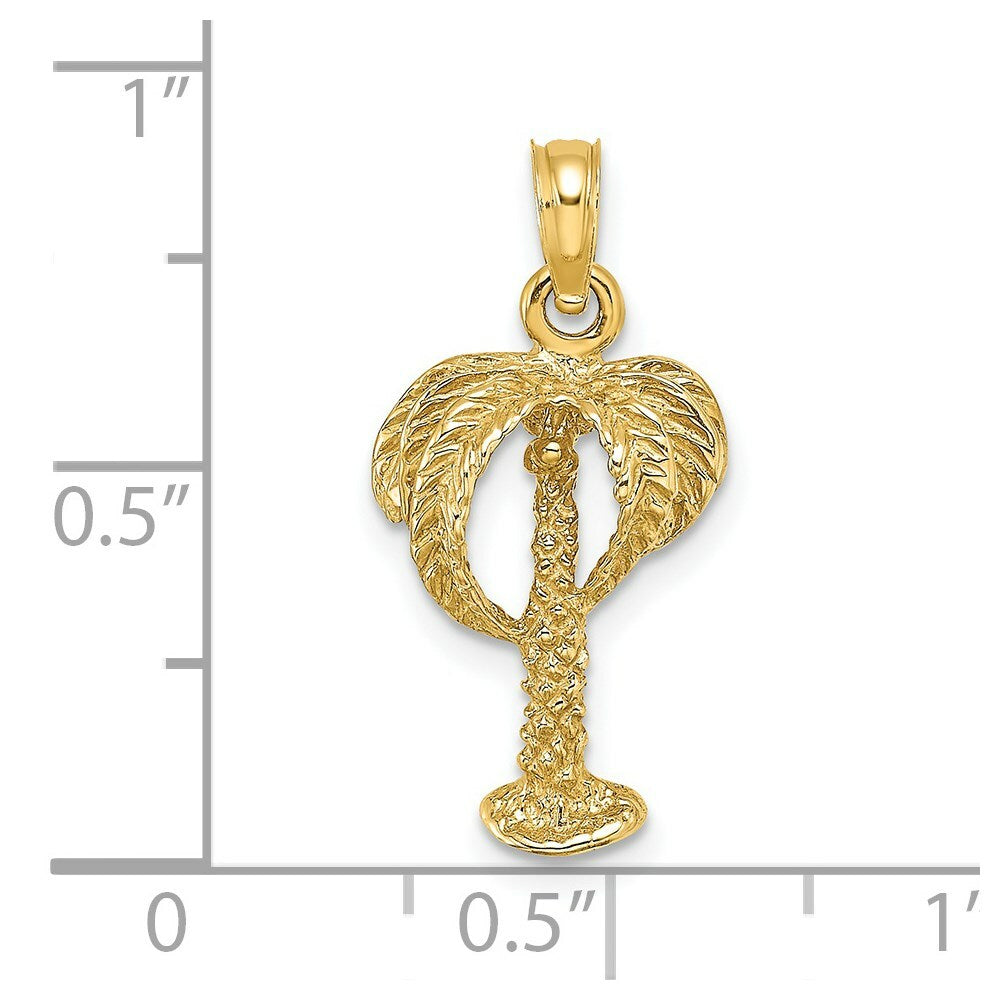 14K Yellow Gold 2-D Palm Tree With Coconuts Charm Pendant
