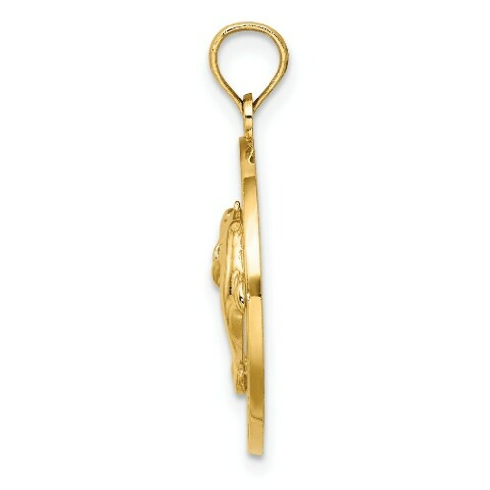 14K Yellow Gold FLORIDA On Round Frame With Dolphins Charm Pendant