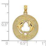 Load image into Gallery viewer, 14K Yellow Gold FLORIDA On Round Frame With Dolphins Charm Pendant

