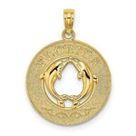Load image into Gallery viewer, 14K Yellow Gold FLORIDA On Round Frame With Dolphins Charm Pendant
