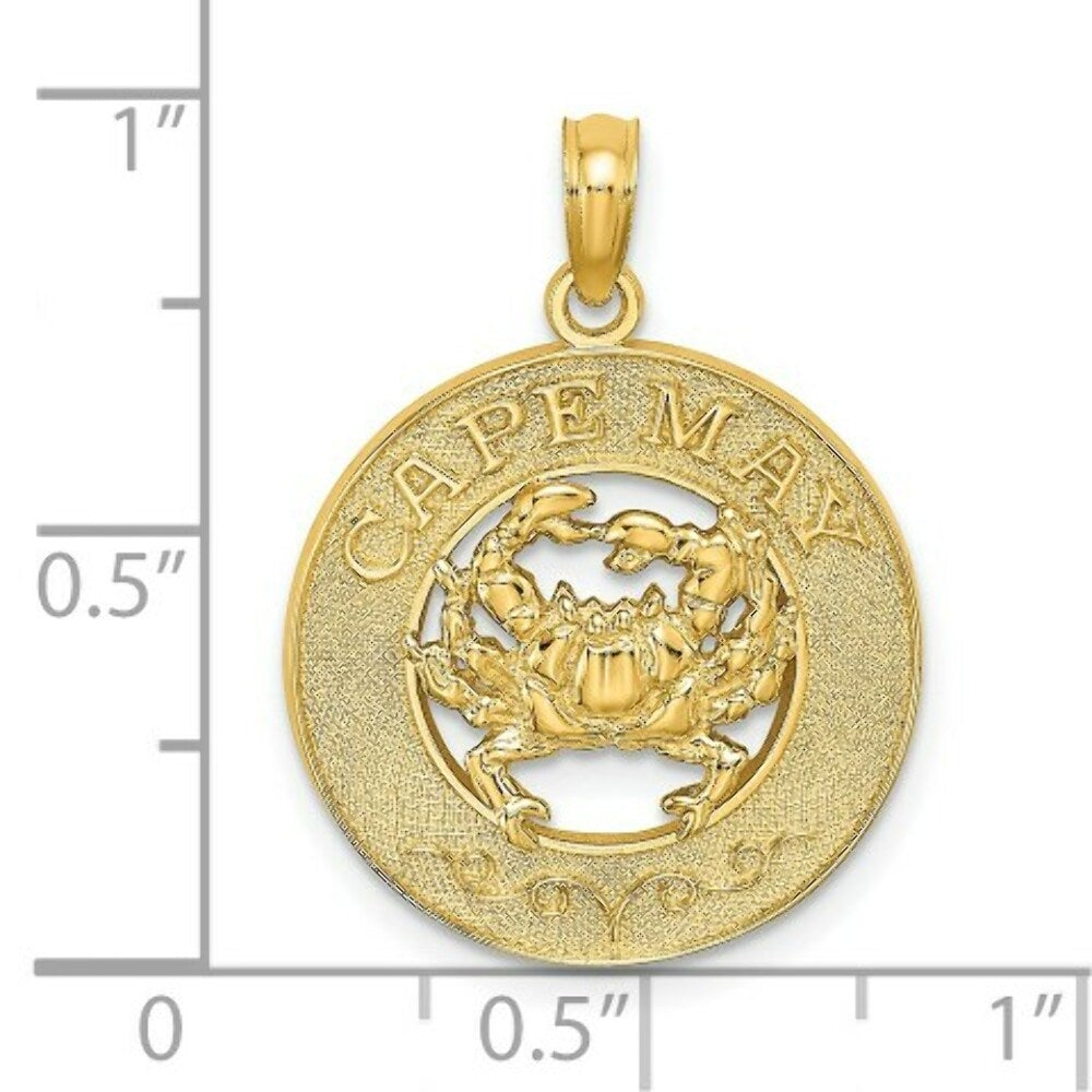 14K Yellow Gold CAPE MAY On Round Frame With Crab Charm Pendant