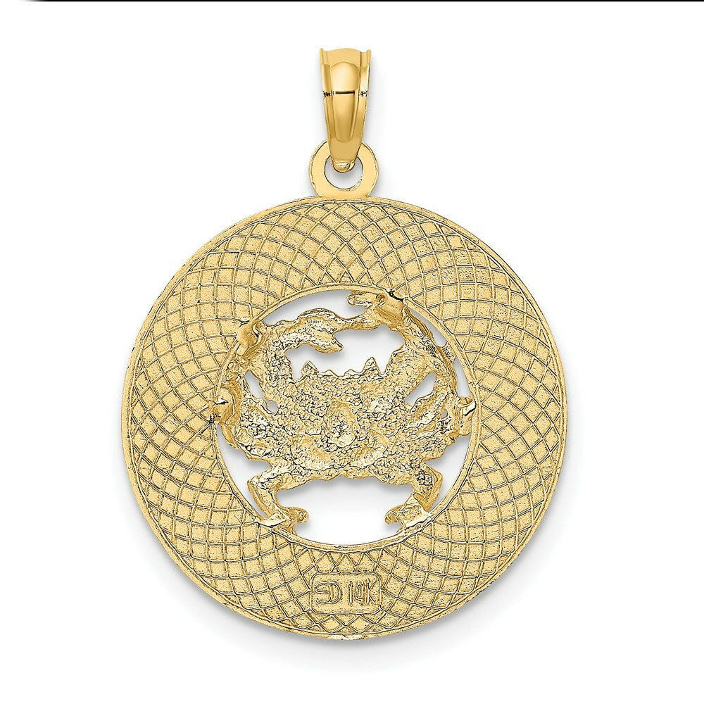 14K Yellow Gold CAPE MAY On Round Frame With Crab Charm Pendant