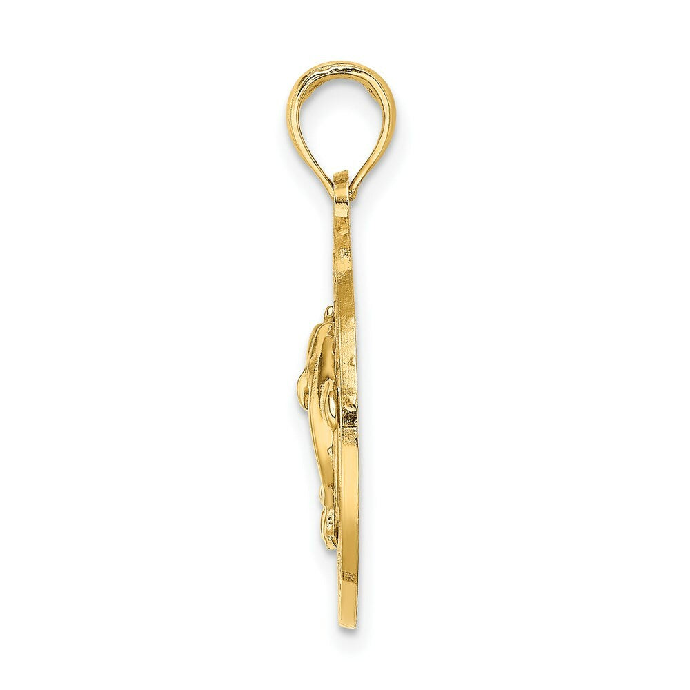 14K Yellow Gold Sanibel Round Frame With Dolphins Charm Pendant