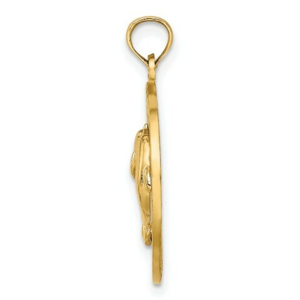 14K Yellow Gold MARCO ISLAND On Round Frame With Dolphins Charm Pendant