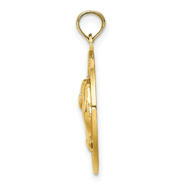14K Yellow Gold SARASOTA Round Frame With Dolphins Charm Pendant