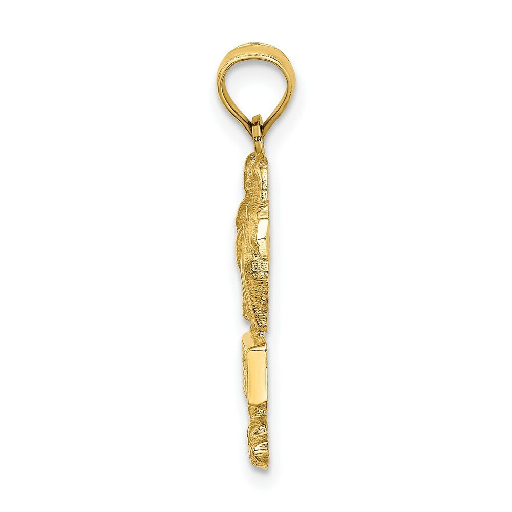 14K Yellow Gold 2-D MYRTLE BEACH ON Palm Tree Charm Pendant