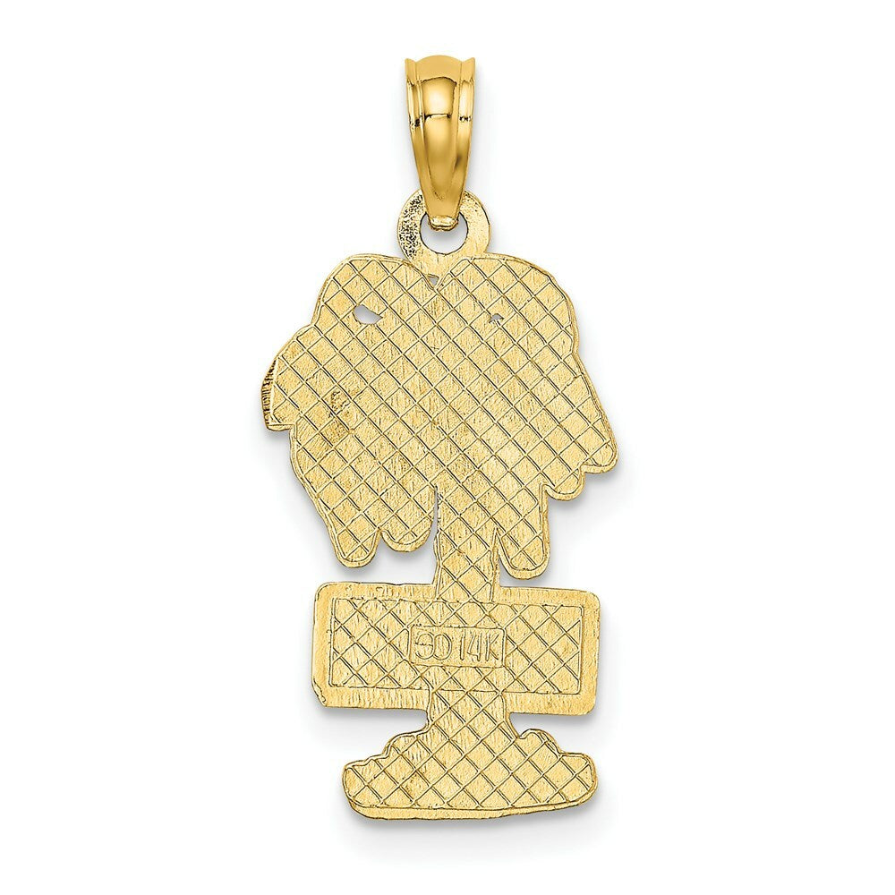 14K Yellow Gold 2-D MYRTLE BEACH ON Palm Tree Charm Pendant