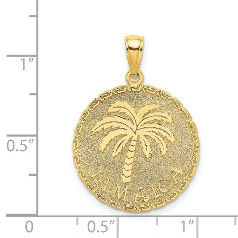 14K Yellow Gold JAMAICA & PALM TREE On Disk Charm Pendant