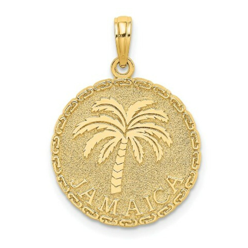 14K Yellow Gold JAMAICA & PALM TREE On Disk Charm Pendant