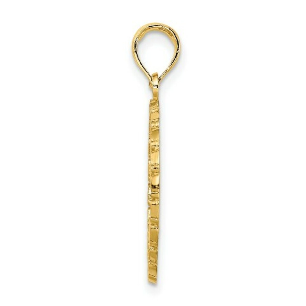 14K Yellow Gold Jamaica Under Palm Tree In Disk Charm Pendant