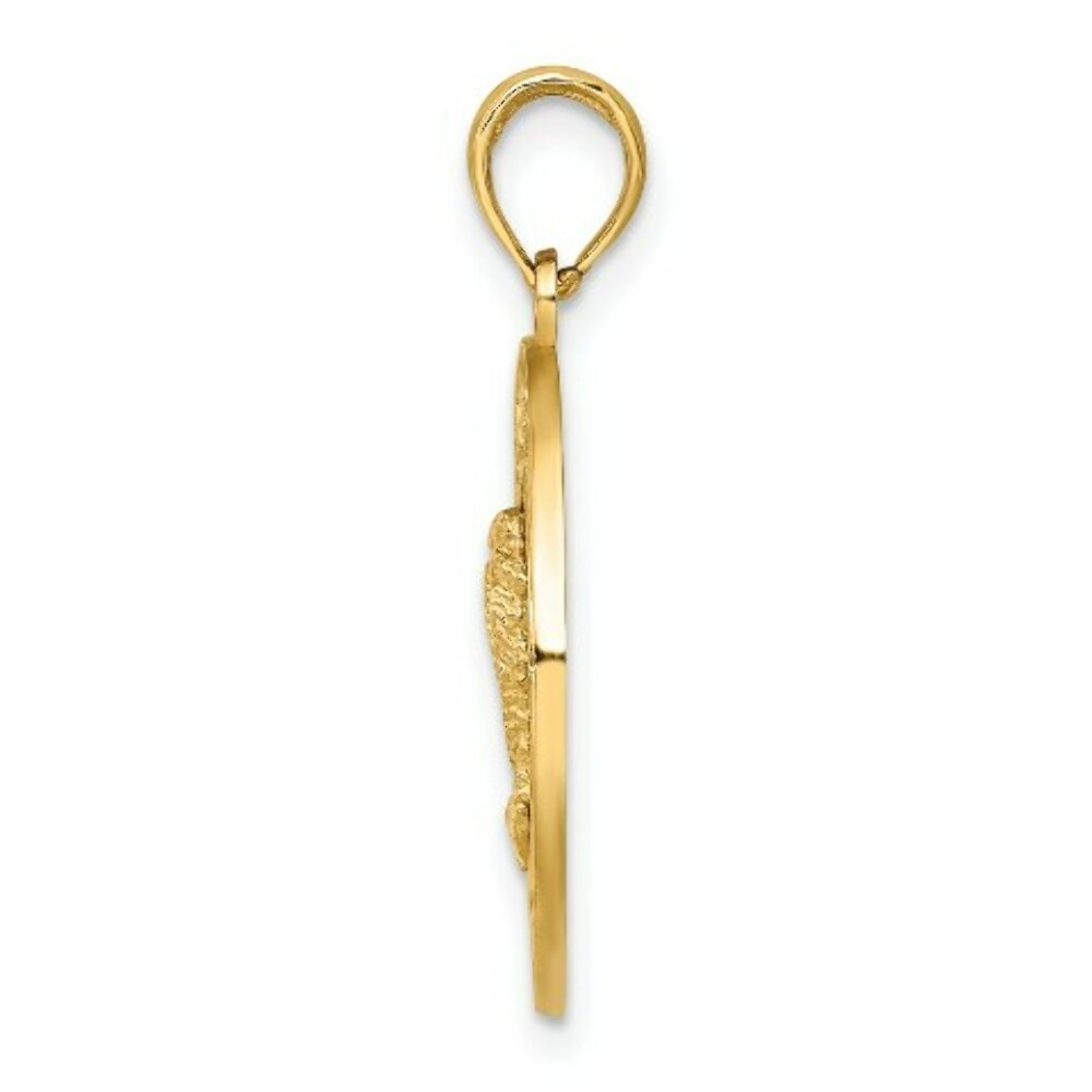 14K Yellow Gold FLORIDA On Round Frame With Double Palm Tree Charm Pendant
