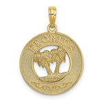 Load image into Gallery viewer, 14K Yellow Gold FLORIDA On Round Frame With Double Palm Tree Charm Pendant
