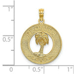 Load image into Gallery viewer, 14K Yellow Gold FLORIDA On Round Frame With Palm Tree Charm Pendant
