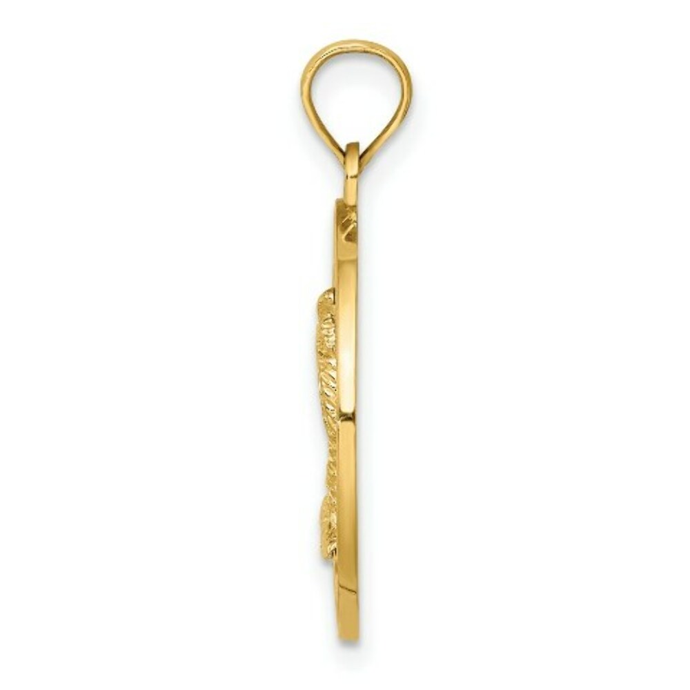 14K Yellow Gold FLORIDA On Round Frame With Palm Tree Charm Pendant
