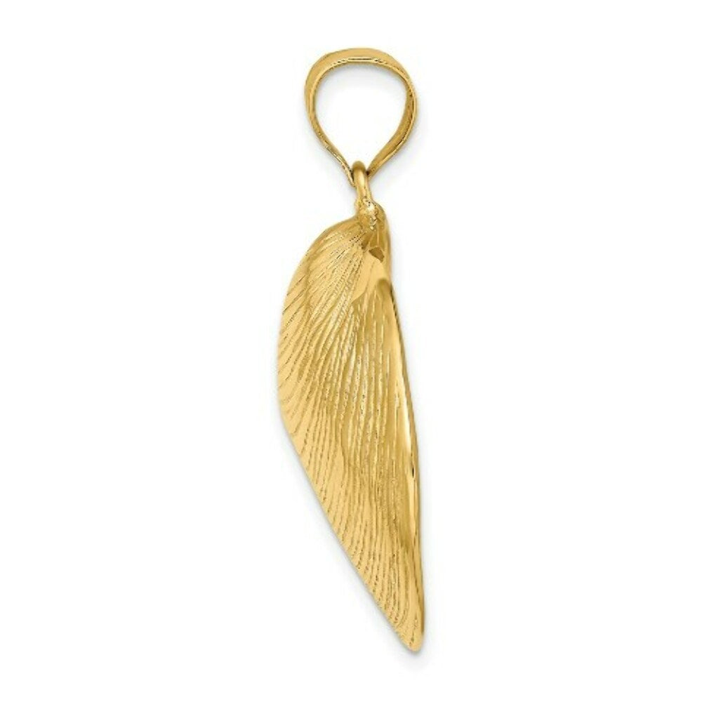 14K Yellow Gold Textured 2-D Large Clam Shell Charm Pendant