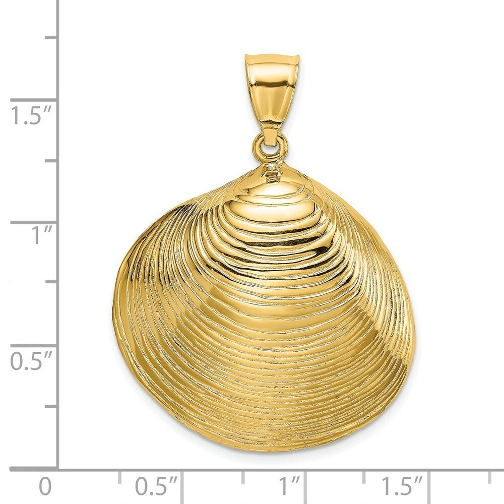 14K Yellow Gold Textured 2-D Large Clam Shell Charm Pendant