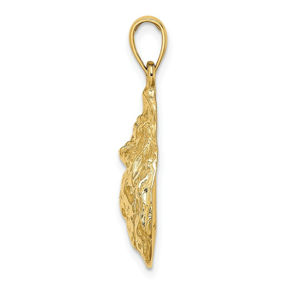 14K Yellow Gold 2-D Textured & Polished OYSTER SHELL Charm Pendant