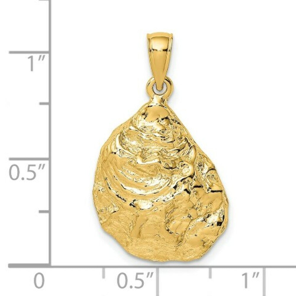 14K Yellow Gold 2-D Textured & Polished OYSTER SHELL Charm Pendant