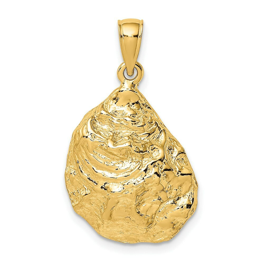 14K Yellow Gold 2-D Textured & Polished OYSTER SHELL Charm Pendant