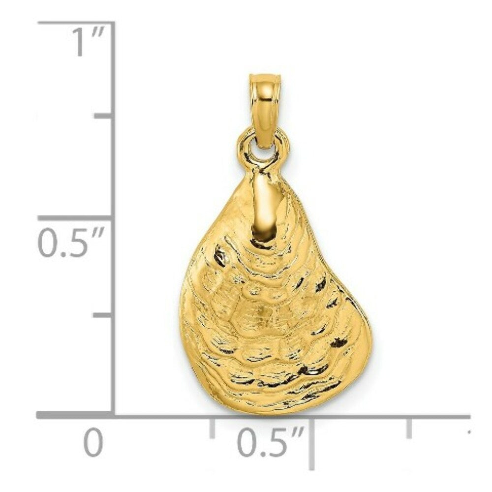 14K Yellow Gold 2-D Textured & Polished OYSTER SHELL Charm Pendant