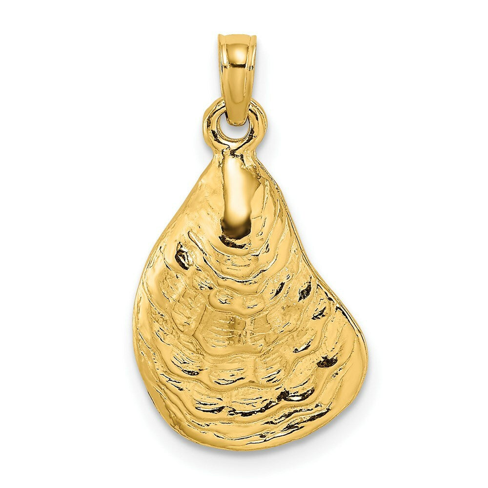 14K Yellow Gold 2-D Textured & Polished OYSTER SHELL Charm Pendant
