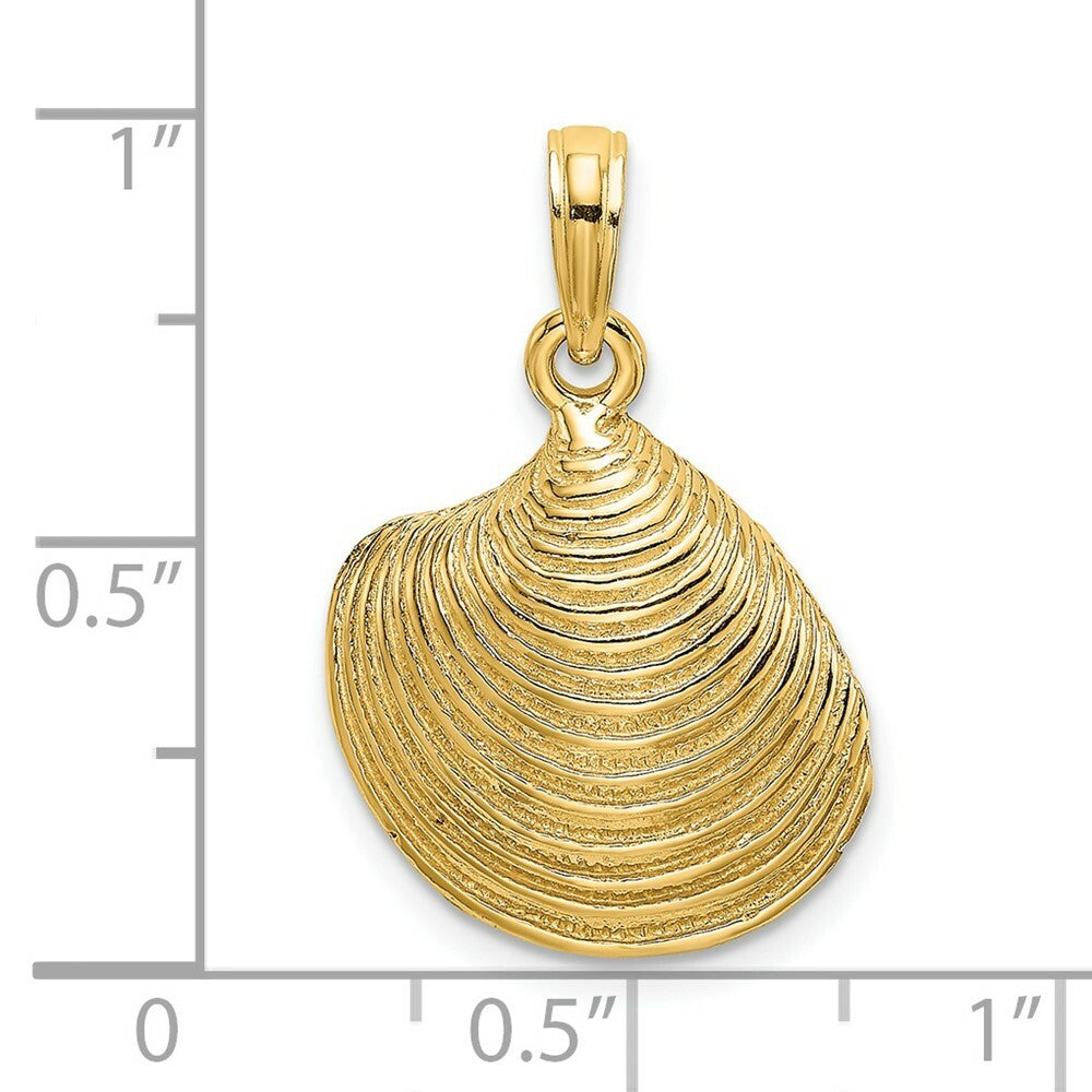 14K Yellow Gold Textured 2-D Clam Shell Charm Pendant