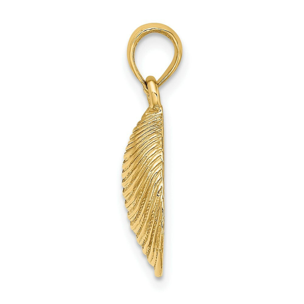 14K Yellow Gold Textured 2-D Clam Shell Charm Pendant