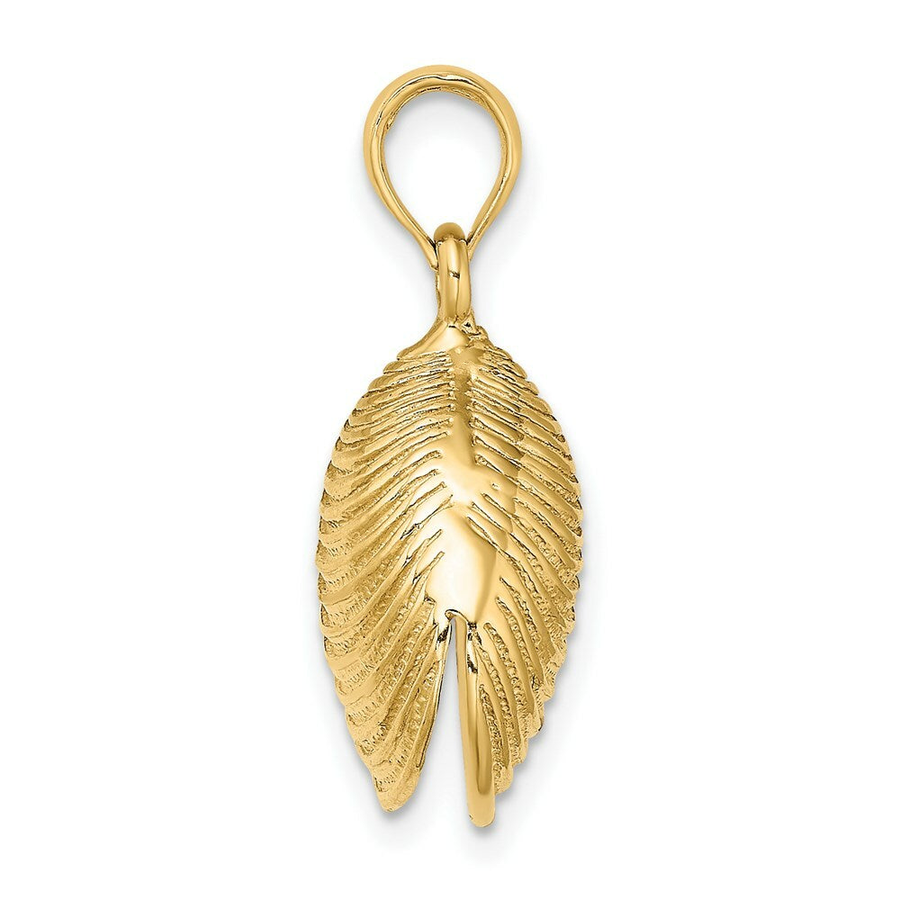 14K Yellow Gold 3-D Textured Clam Shell Charm Pendant