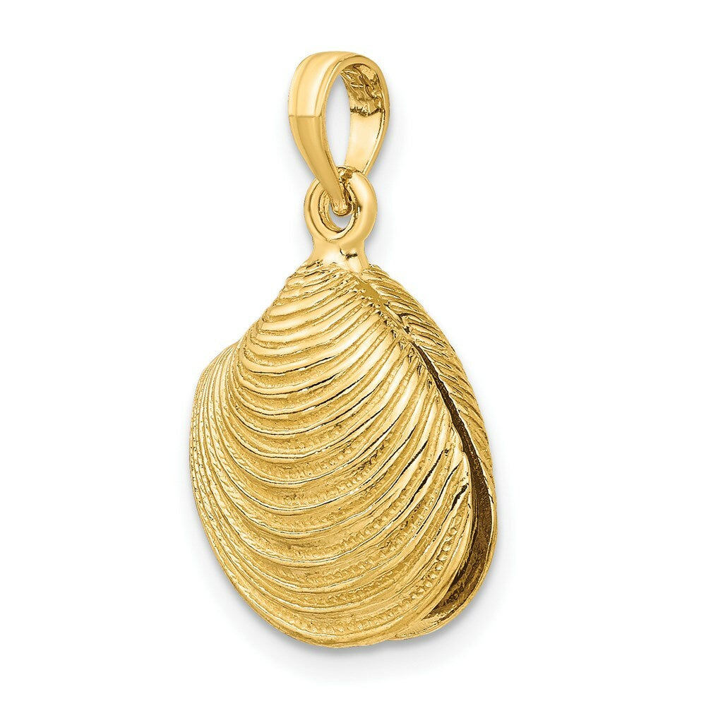 14K Yellow Gold 3-D Textured Clam Shell Charm Pendant