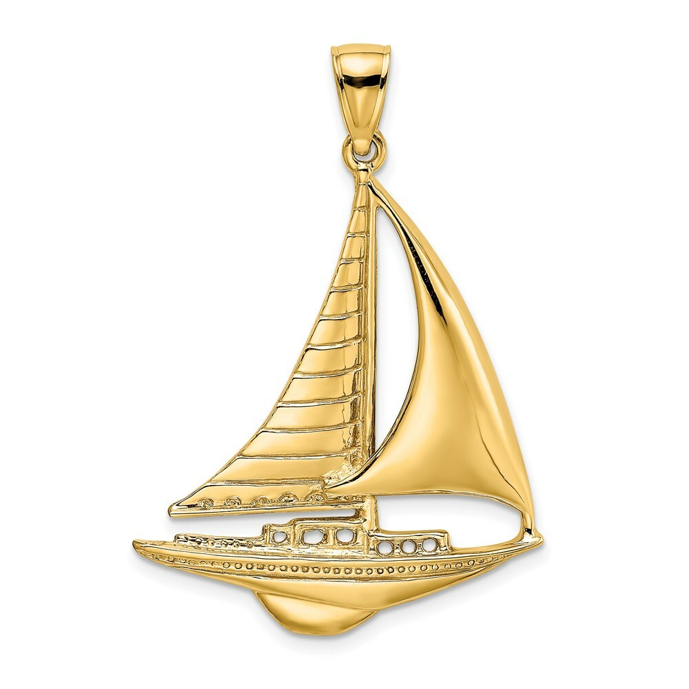 14K Yellow Gold Polished Sailboat Charm Pendant